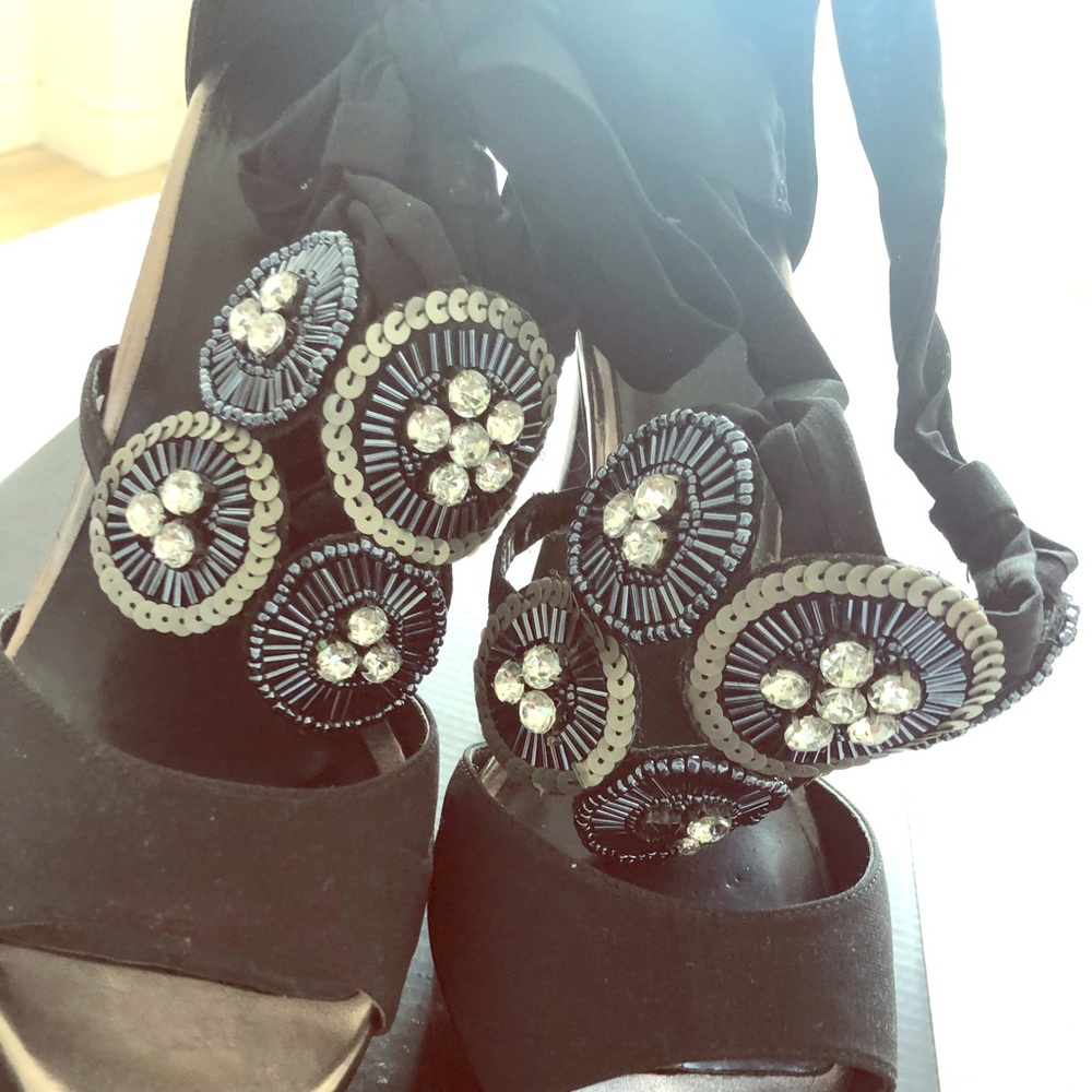 Black Flower Strap Heels